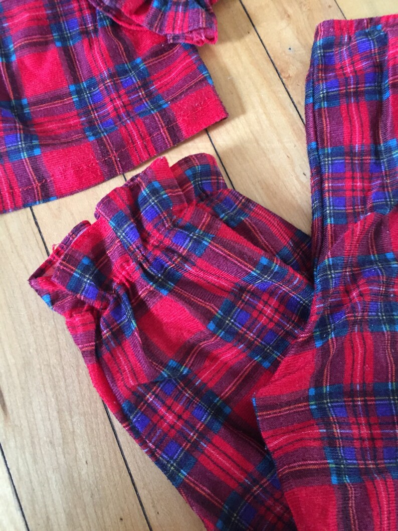 Size 3X Vintage 1990s Girls Red Lace Plaid Flannel Pajama Set