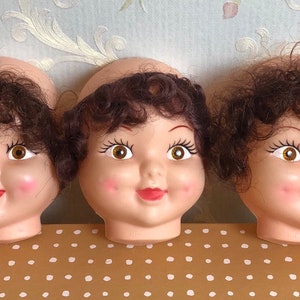 Six Small Vintage Plastic Doll Faces Closed Eye Variation