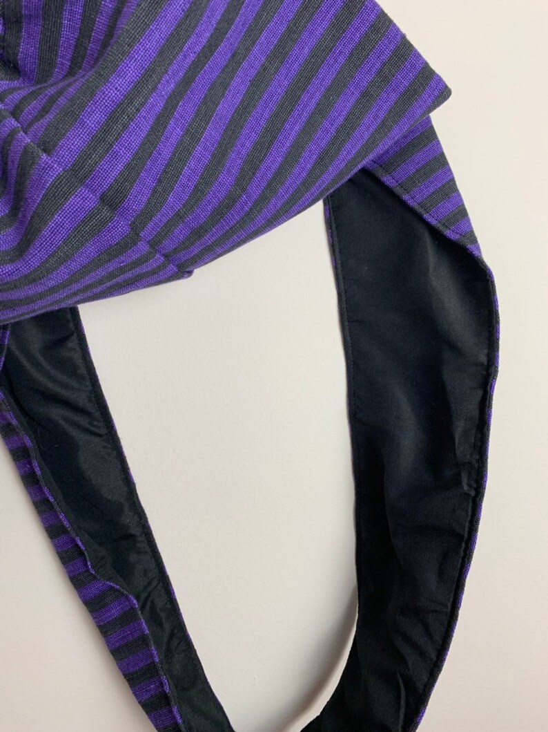 Black Purple Striped Linen Cotton Canvas Hobo Messenger Cross Body Purse Bag!