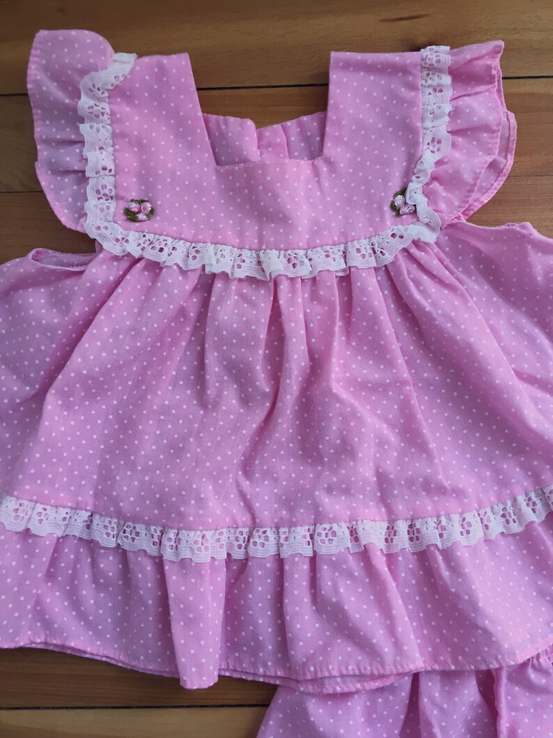 Vintage 1980s Baby Infant Girls Pink Polka Dot Ruffle Lace Two | Etsy
