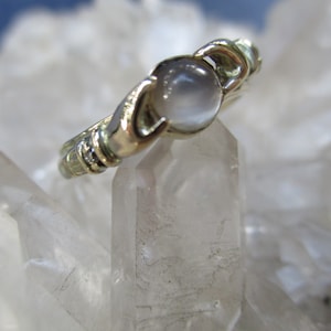 Moonstone w/ Hands Ring ~14K Gold~ w/ tiny Diamonds Magical Tiny Crystal Ball Ring