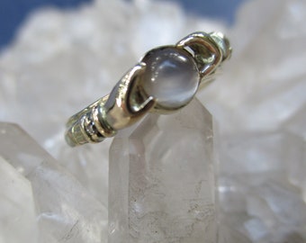 Moonstone w/ Hands Ring ~14K Gold~ w/ tiny Diamonds Magical Tiny Crystal Ball Ring
