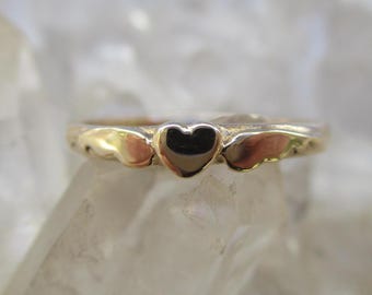 14K Gold Winged Heart Ring -Hand Cast Dainty Ring- Size 5 1/2