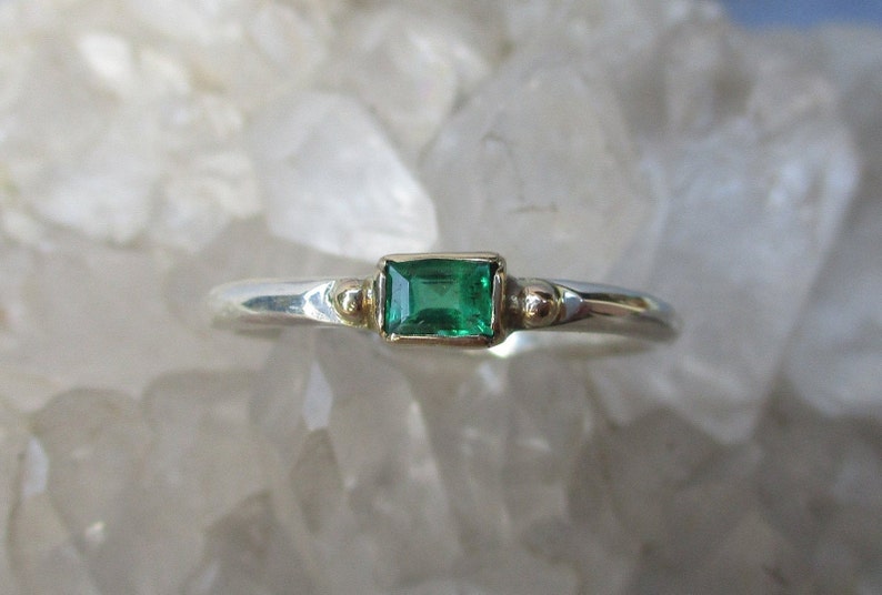 Emerald Ring ~Sterling Silver /& 14K Gold~ Handmade wNatural Emerald