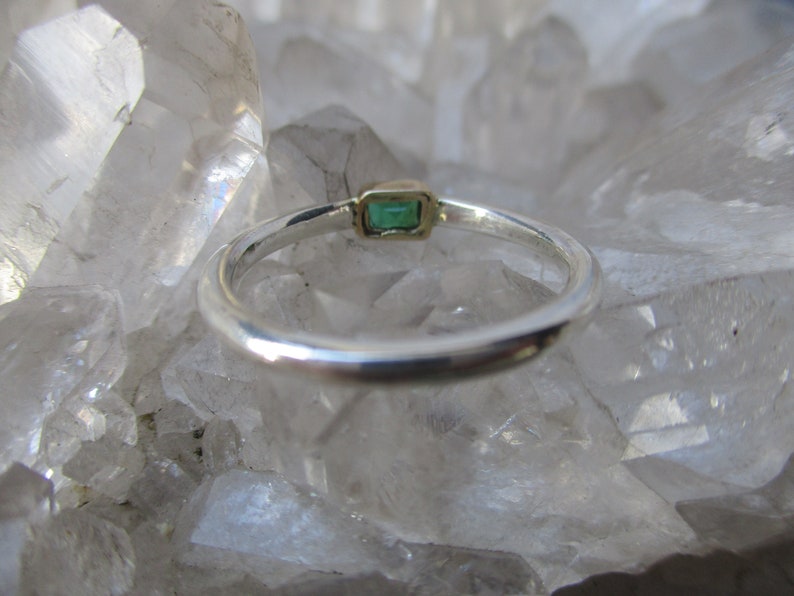 Emerald Ring ~Sterling Silver /& 14K Gold~ Handmade wNatural Emerald
