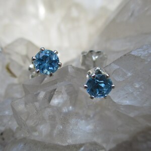 Blue Topaz Post Earrings ~Sterling Silver~ Nice 4mm Gems