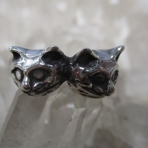 Twin Cats Ring ~Sterling Silver~ Hand Cast Size 6