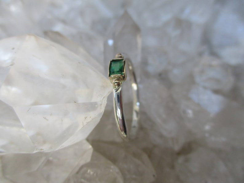 Emerald Ring ~Sterling Silver /& 14K Gold~ Handmade wNatural Emerald