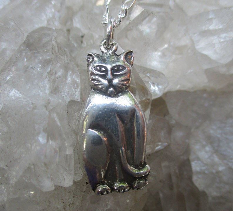 Kitty Cat Necklace ~Sterling Silver~ Hand Cast w 20 inch Sterling Chain