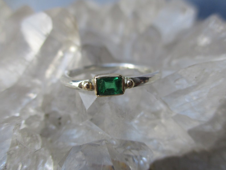 Emerald Ring ~Sterling Silver /& 14K Gold~ Handmade wNatural Emerald