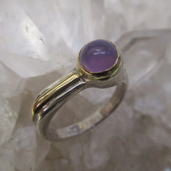 Holley Blue Agate Ring -Sterling Silver & 18K. Gold- Hand Fabricated and Cast w/RARE Oregon Purple Agate