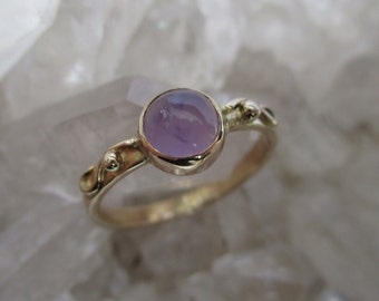 Oregon Holley Blue Ring -14K Gold- Handmade Small Ring w/Scrolls Rare Purple Agate