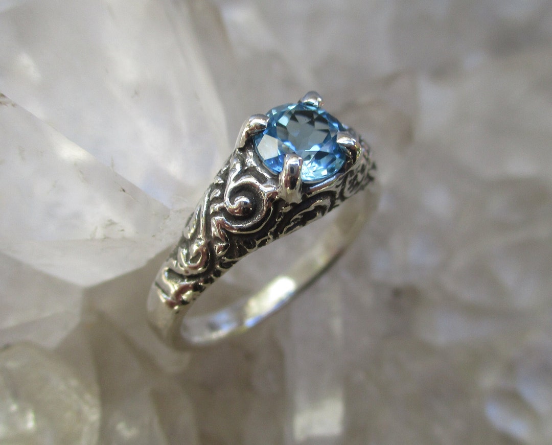 Blue Topaz Ring ~hand Cast Antique Style~ Sterling Silver Size 7 1/2 - Etsy