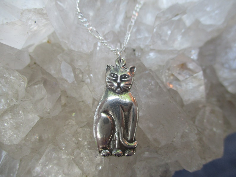 Kitty Cat Necklace ~Sterling Silver~ Hand Cast w 20 inch Sterling Chain