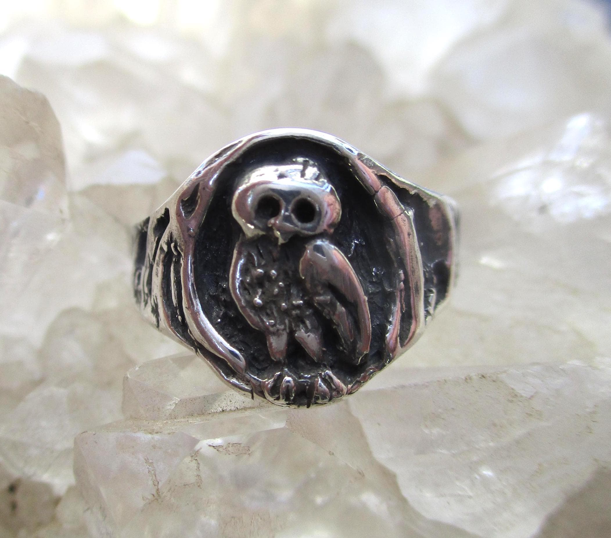 Owl Ring ~Sterling Silver~ Hand Cast & Antiqued Size 7 1/4