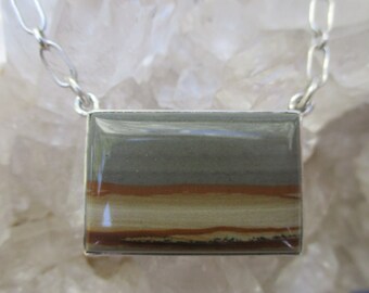 Oregon Picture Jasper Necklace -Sterling Silver- Handmade with Hand Cut Cab