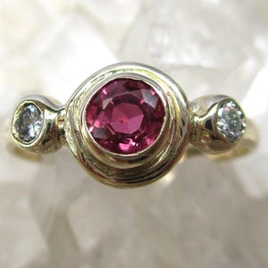 Ruby & Diamond Ring -14K Gold- Handmade w/ .56 Ct. Ruby  Size 5 3/4