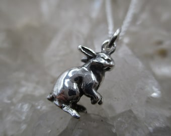 Bunny Rabbit Necklace ~Sterling Silver~ Small Hand Cast w/ 16 inch Sterling Chain
