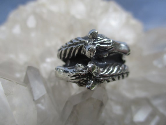 Bague Argent Massif Avec Deux Têtes De Cheval - Style Ancien, Occasion, Modèle T52