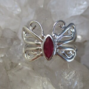 Butterfly Ring w/ Ruby -Handmade Sterling Silver- Beautiful Open Work Size 7