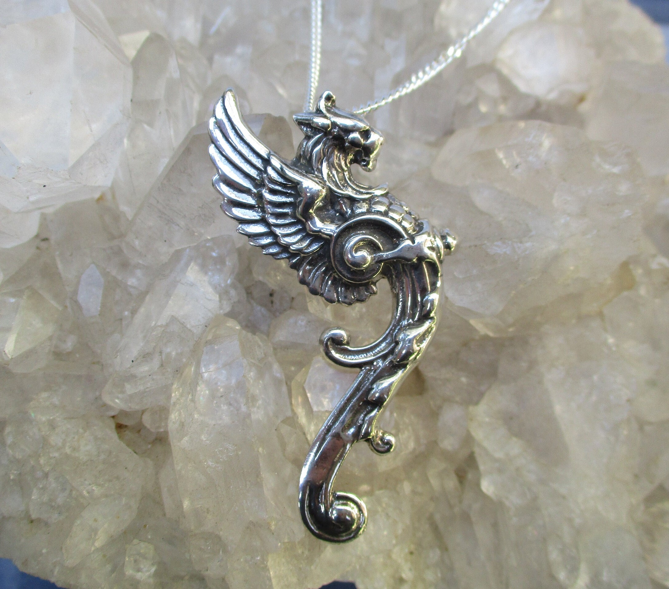 Griffin Pendant ~sterling Silver~ Larger Hand Cast Griffin W/20