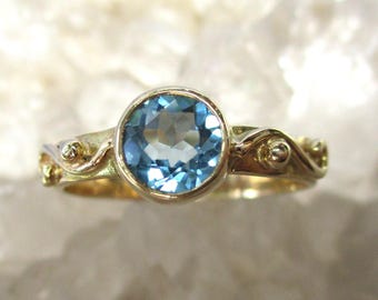 Blue Topaz Ring ~14K. Gold~ Handmade Size 7