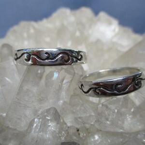 Matching Wedding Bands ~Sterling Silver~ Narrow Scroll Design w/ Antiquing