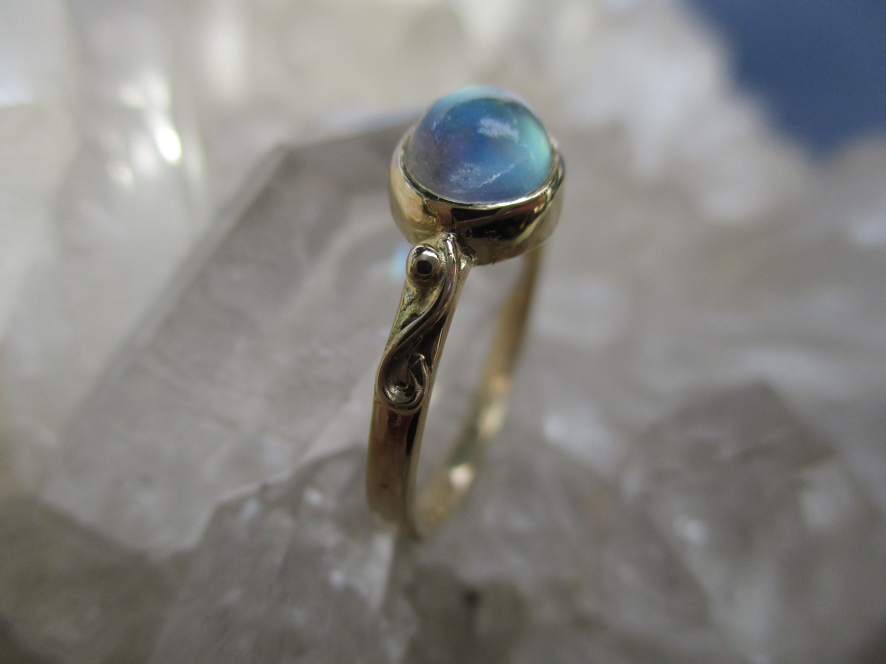 Rainbow Moonstone Ring ~14K Gold~ Handmade .92 Carat Natural Rainbow Moonstone