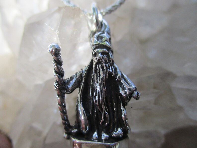 Wizard wNatural Amethyst Crystal ~Sterling Silver~ Hand Cast w18 Sterling Chain