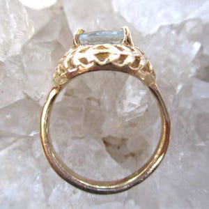 Aqua-Marine Ring ~14K Yellow Gold~ Beautiful Hand Cast Open Work image 7