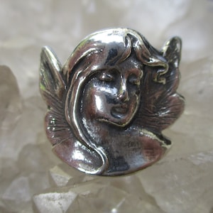 Fairy Woman Ring ~Sterling Silver~  Unique Winged Lady Ring Size 7 1/2