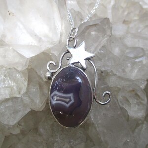 Purple Banded Agate Star Necklace -Sterling Silver- Handmade w/ 20&quot; Sterling Chain