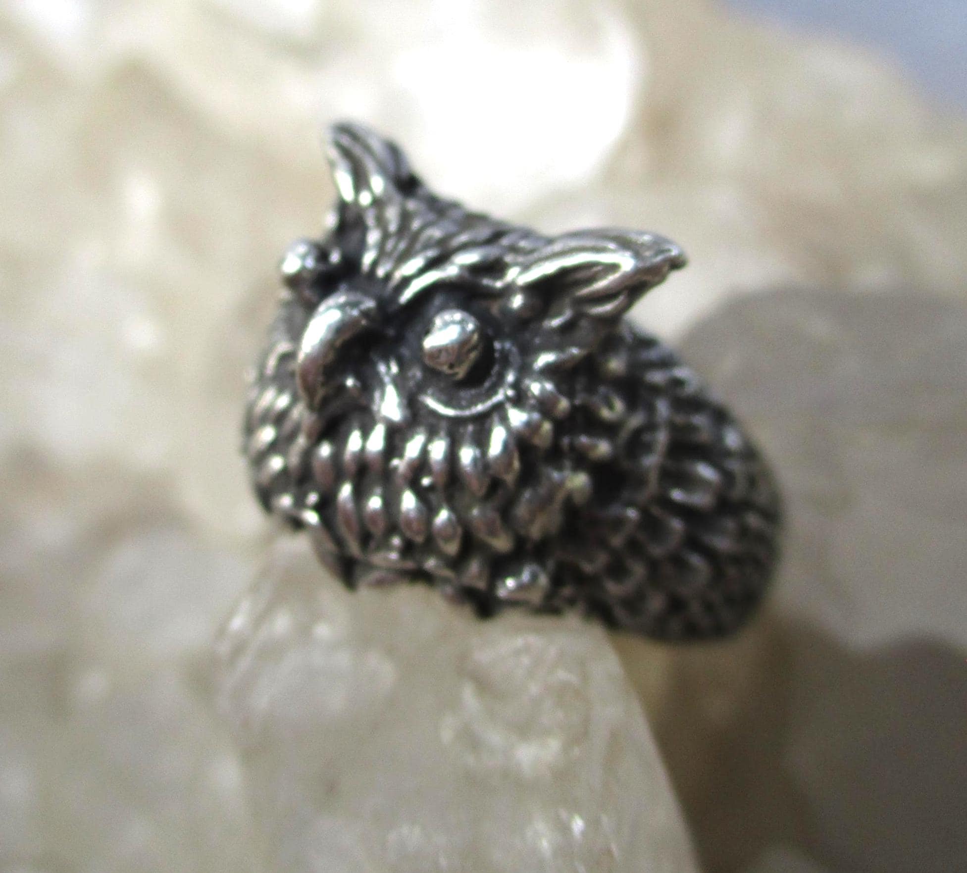 Unique Owl Ring -Sterling Silver- Hand Cast Size 7 3/d Details