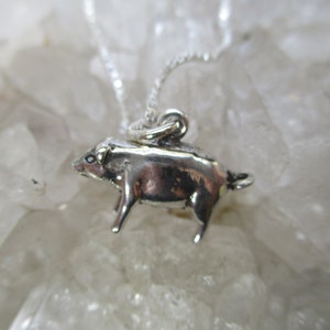 Pig Necklace ~Sterling Silver~ 18&quot; Sterling Silver Chain 3d details