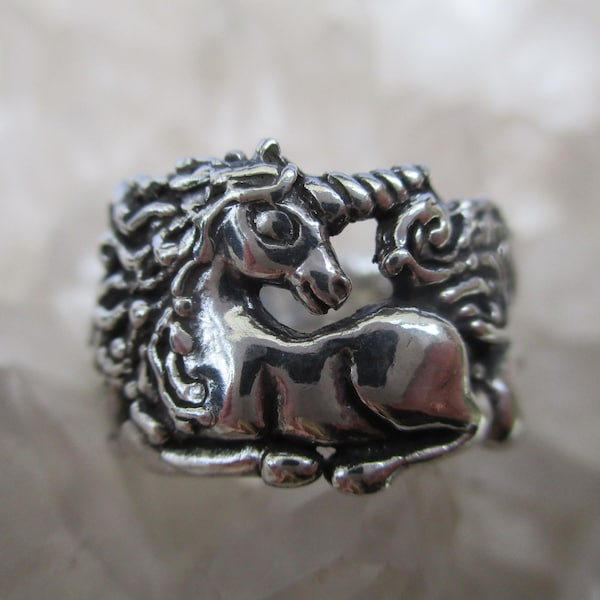 Curly Unicorn Ring ~ Hand-Cast Sterling Silver Ring ~ Wide, Heavy Beautiful Details