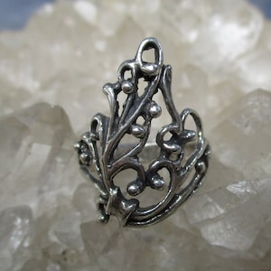 Long Open Freeform Ring -Sterling Silver- Hand Cast Size 7 1/2