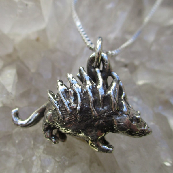 Porcupine Necklace -Sterling Silver 3d Details- Hand Cast w/18" Sterling Chain