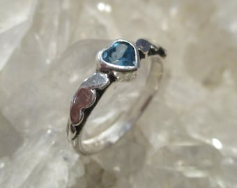 Blue Topaz Heart w/ Wings Ring ~Handmade~ Sterling Silver  Size 7 3/4