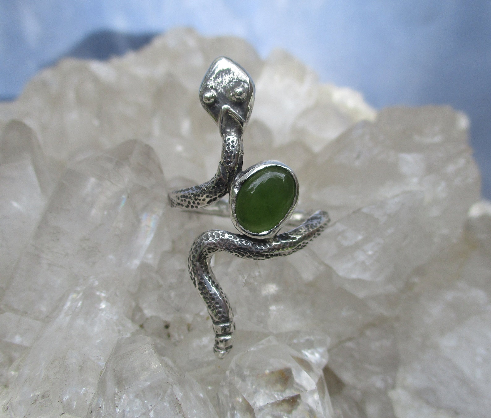 Snake Ring W/jade sterling Silver Handmade Size 6 1/4 Etsy UK