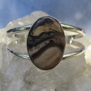 Picture Jasper Cuff Bracelet -Handmade Sterling Silver- Hand Cut Natural Stone