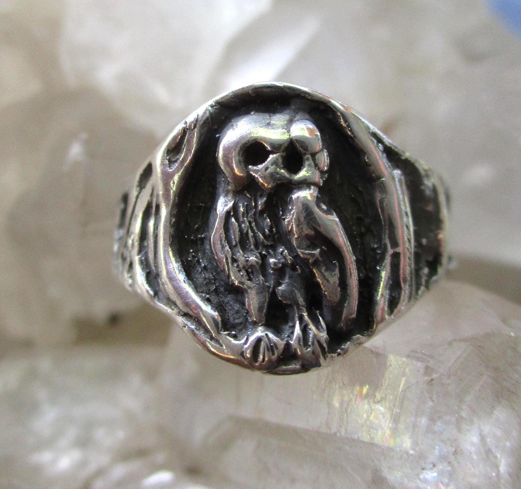 Owl Ring ~Sterling Silver~ Hand Cast & Antiqued Size 6 1/4