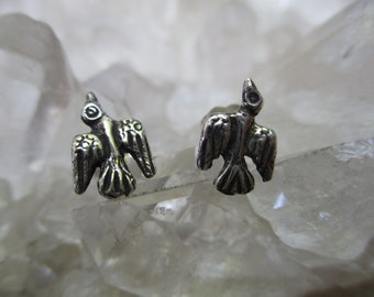 Peyote Bird Post Earrings ~Sterling Silver~ Hand Cast Opposite Design