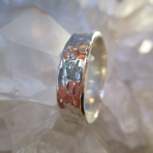 Beveled Flat Sterling Silver Band 5.8mm ~Hammered Finish~ Handmade Size 6