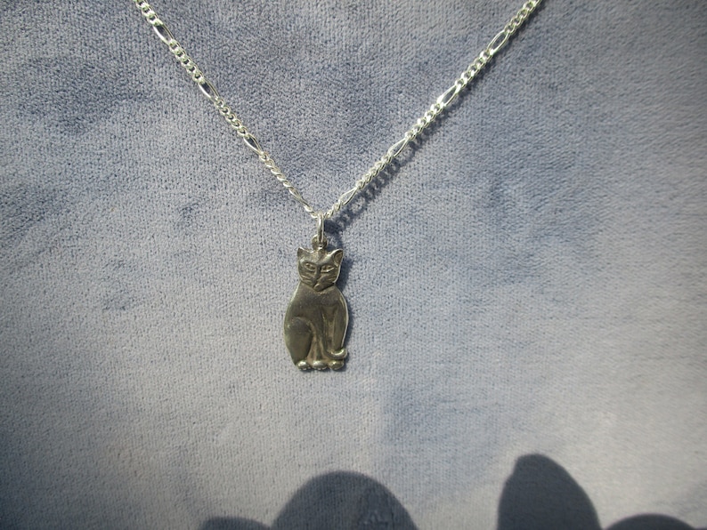 Kitty Cat Necklace ~Sterling Silver~ Hand Cast w 20 inch Sterling Chain