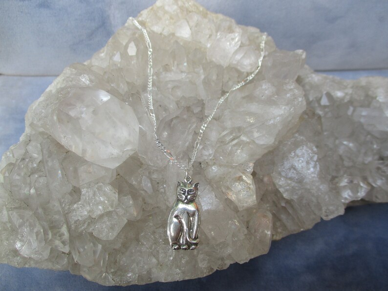 Kitty Cat Necklace ~Sterling Silver~ Hand Cast w 20 inch Sterling Chain