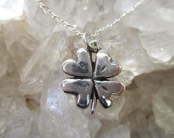 Lucky 4 Leaf Clover Pendant ~Sterling Silver~ Hand Cast w/18" Sterling Chain