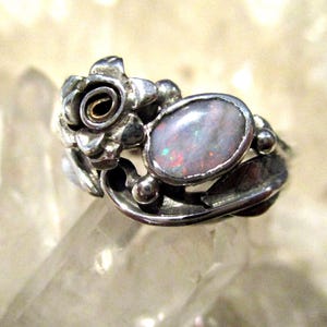 Natural Fire Opal Rose Ring ~Handmade Sterling Silver~ Rose & Leaves Design