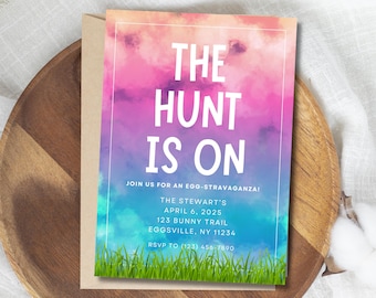 Watercolor Easter Egg Hunt Invitation, The Hunt is On Party Invite, Printable & Editable Invitation Template, Instant Download