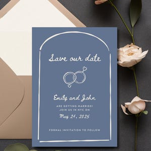 Illustrierte Save the Date, handgezeichnete Hochzeitseinladung, Boho Save the Date, druckbare & anpassbare Vorlage, bearbeitbarer sofortiger Download