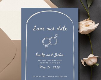 Illustrated Save the Date, Hand-Drawn Wedding Invite, Boho Save the Date, Printable & Customizable Template, Editable Instant Download